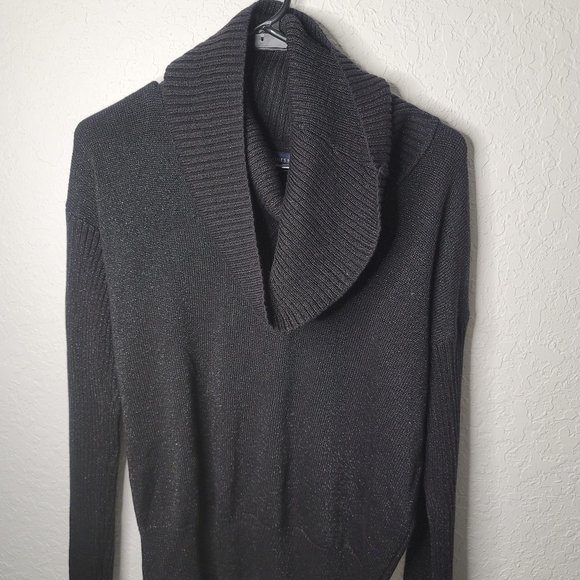 Jones New York Sweaters - Jones New York Signature Metallic Black Long Sleeve Swoop Neck Turtle Neck